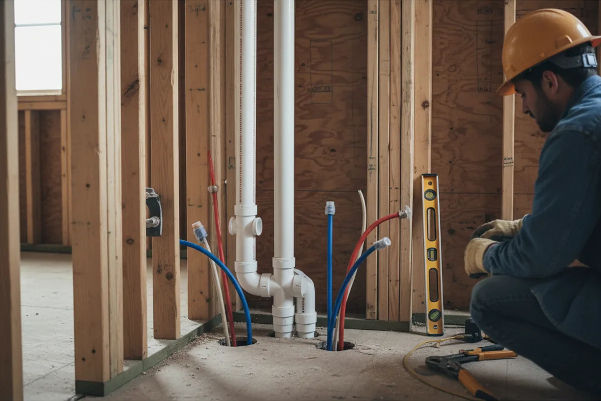 Drain and supply rough-in during Leak Detection in Solvang